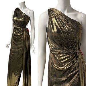 Leena for Mac Duggal Bronze Metallic One Shoulder Gown